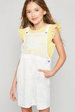 G4204 Off White Girls Lace Skirtall Overall Dress Pose