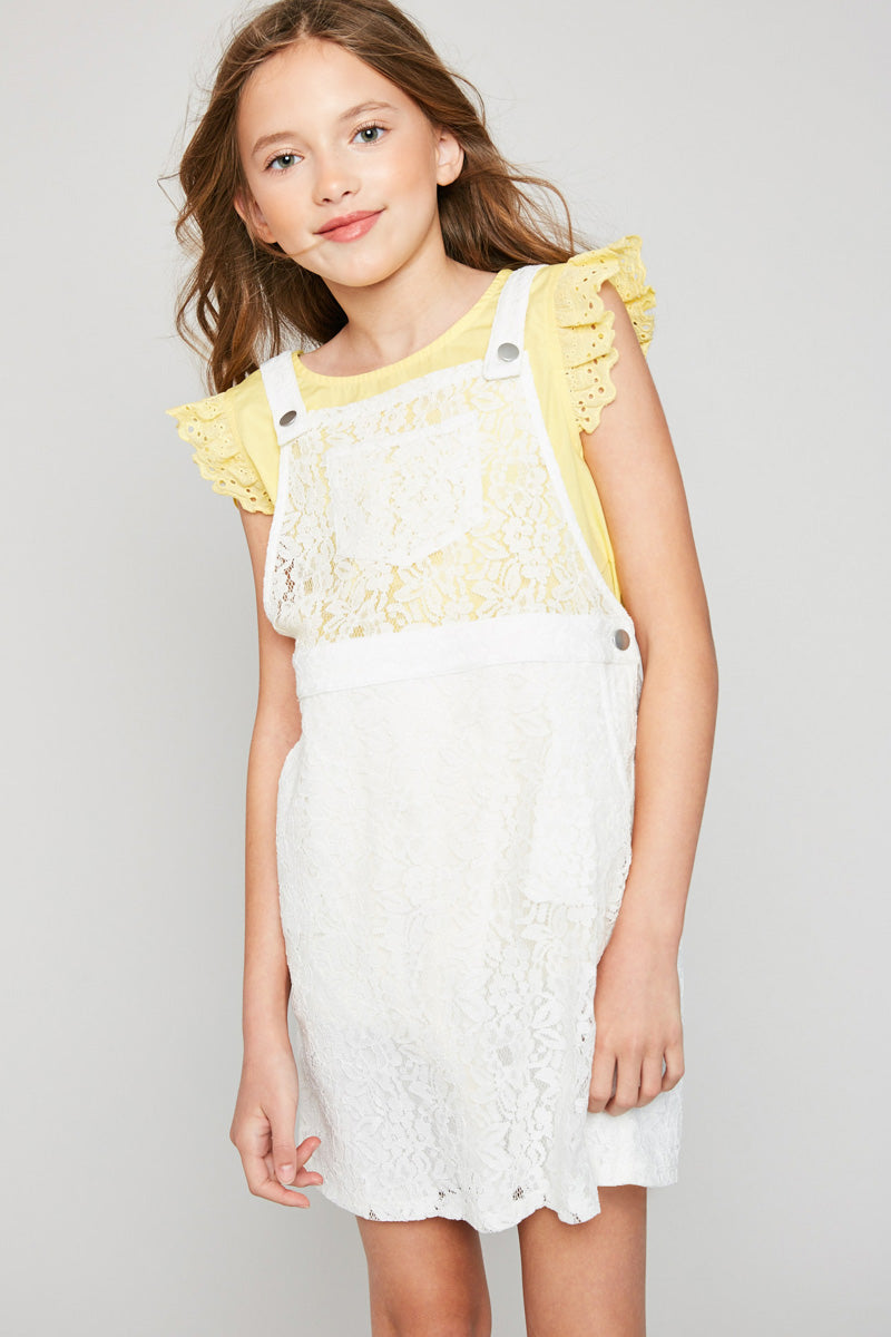 Girls' Lace Skirtall Overall Dress Off White / M
