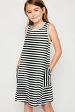 G4221 BLACK Stripe Key Hole Tank Dress Front