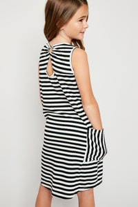G4221 BLACK Stripe Key Hole Tank Dress Back