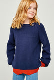 G4230-INDIGO Color Block Sweater Front