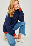 G4230-INDIGO Color Block Sweater Sitting