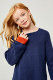 G4230-INDIGO Color Block Sweater Alternate Angle