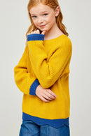 G4230-MUSTARD Color Block Sweater Full Body