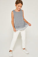 G4232 NAVY Floral Embroidered Ruffle Tank Top Alternate Angle