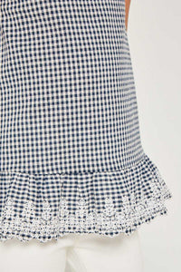 G4232 NAVY Floral Embroidered Ruffle Tank Top Front Detail