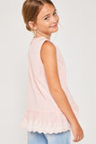G4232 PINK Floral Embroidered Ruffle Tank Top Back