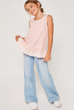 G4232 PINK Floral Embroidered Ruffle Tank Top Alternate Angle