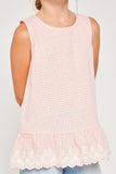 G4232 PINK Floral Embroidered Ruffle Tank Top Front Detail