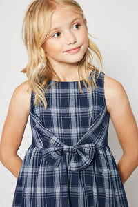 G4241 NAVY MIX Plaid Mini Bow Dress Alternate Angle