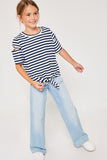 G4253 NAVY Stripe Sleeve Cut-Out Tie-Front Tee Alternate Angle