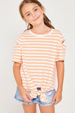 G4253 PEACH Stripe Sleeve Cut-Out Tie-Front Tee Front