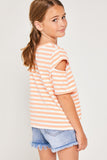 G4253 PEACH Stripe Sleeve Cut-Out Tie-Front Tee Back