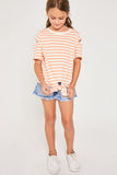 G4253 PEACH Stripe Sleeve Cut-Out Tie-Front Tee Alternate Angle