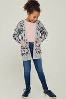 G4255-HEATHER GREY Leopard Knit Cardigan Alternate Angle