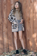 G4255-TAN Leopard Knit Cardigan Editorial