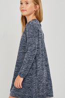 G4269-NAVY Long Sleeve Heathered Ribbed Dress Side