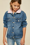 G4272-MID DENIM Sherpa Collar Denim Jacket Front