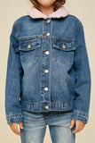 G4272-MID DENIM Sherpa Collar Denim Jacket Front Detail