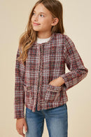 G4281-RED MIX Tweed Square Pocket Jacket Front