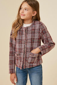 G4281-RED MIX Tweed Square Pocket Jacket Front