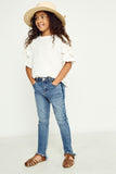 G4289-MID DENIM Stone Wash Frayed Ankle Jeans Front