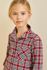 G4336 Cherry Girls Embroidered Plaid Button-Down Top Detail