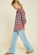 G4336 Cherry Girls Embroidered Plaid Button-Down Top Side