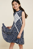 G4342-BLUE Floral Ruffle Lace Swing Dress Alternate Angle