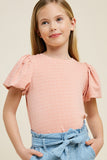 G4373-PEACH French Terry Bubble-Sleeve T-Shirt Front