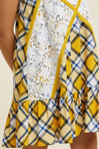 G4374-HONEY MIX Plaid Mini Swing Dress Front Detail