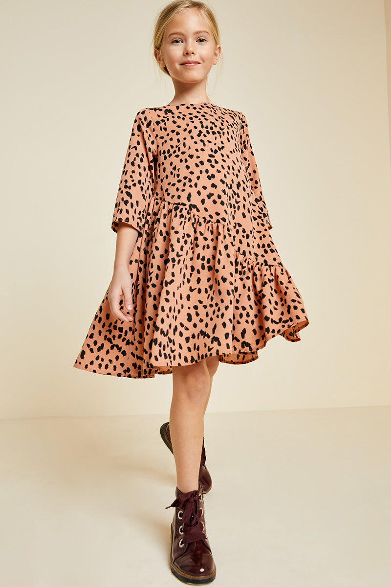 G4382-SALMON Asymmetrical Ruffle Mini Swing Dress Alternate Angle