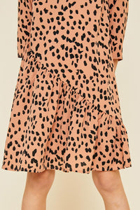 G4382-SALMON Asymmetrical Ruffle Mini Swing Dress Detail