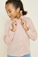 G4408-PINK Printed Button-Down Scallop Top Alternate Angle