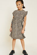 G4428-LEOPARD Leopard Ruffle T-Shirt Dress Alternate Angle