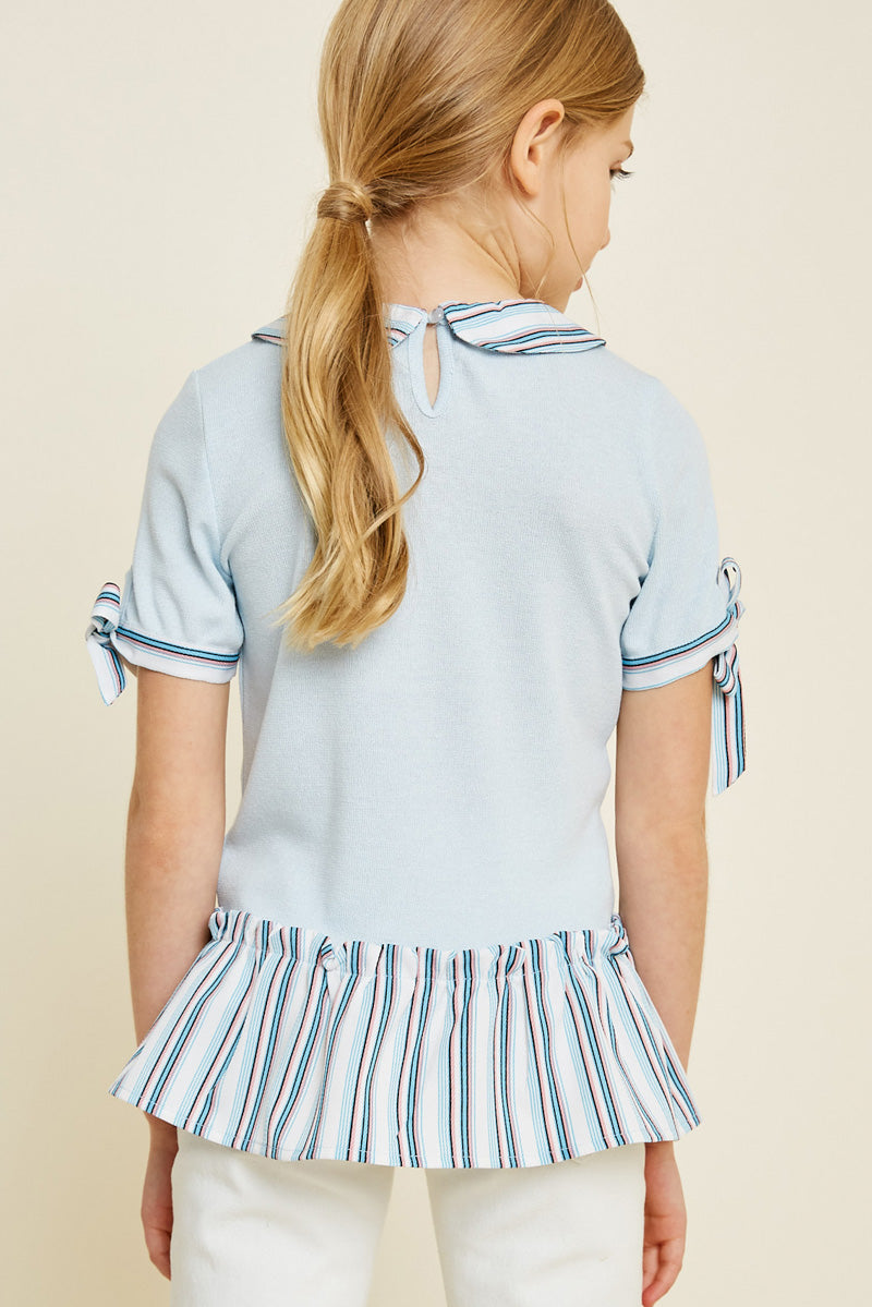 Stripe Ruffle Tie-Sleeve Top