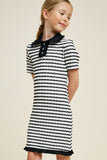 G4464-BLACK Striped Mini Sweater Dress Alternate Angle