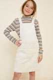 G4473 Off White Girls Corduroy Faux Fur Overall Dress Front