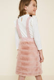 G4473 Pink Girls Corduroy Faux Fur Overall Dress Back