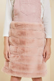 G4473 Pink Girls Corduroy Faux Fur Overall Dress Detail