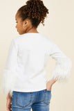 G4476-OFF WHITE Fur Sleeve Long Sleeve Top Back