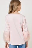 G4476-PINK Fur Sleeve Long Sleeve Top Back