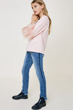 G4476-PINK Fur Sleeve Long Sleeve Top Full Body