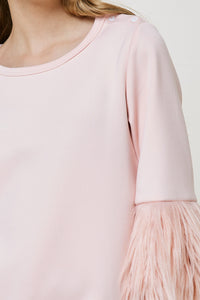 G4476-PINK Fur Sleeve Long Sleeve Top Detail