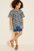 G4485 NAVY MIX Floral Crochet Trim Bib Top Full Body