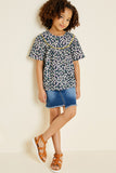 G4485 NAVY MIX Floral Crochet Trim Bib Top Full Body