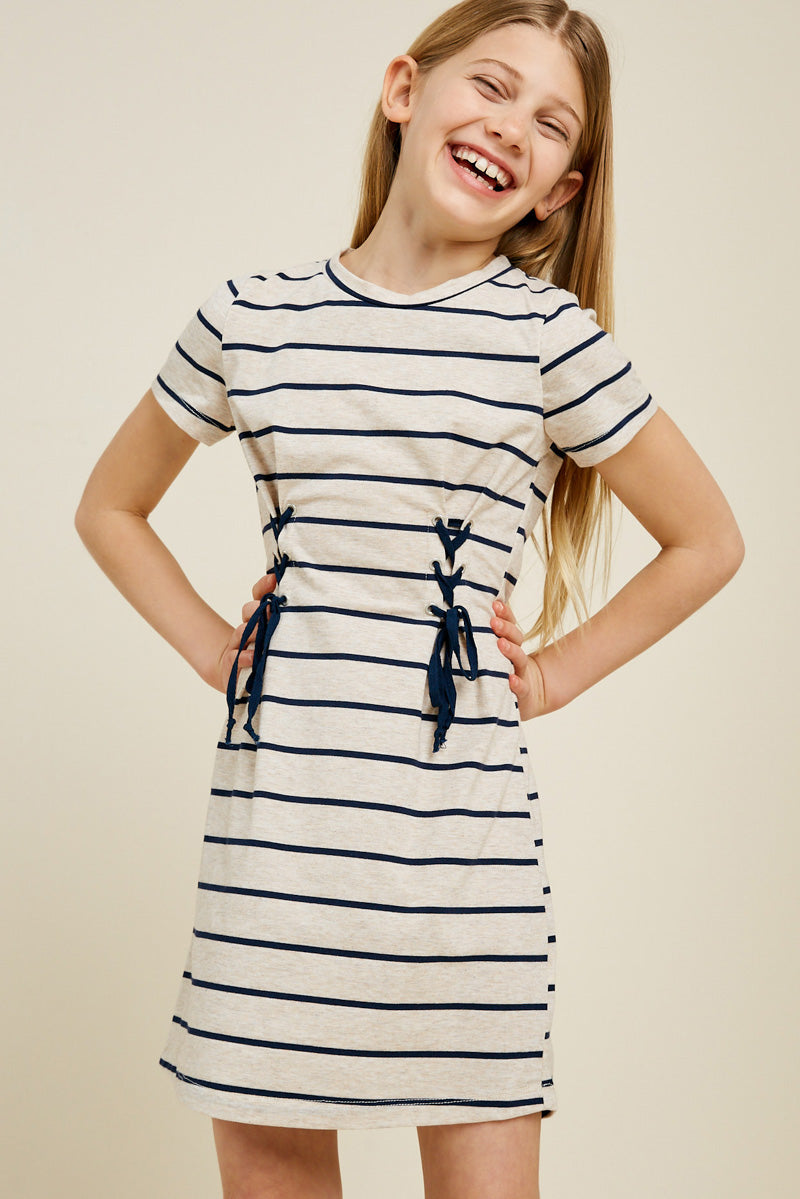 Striped Corset Lace-Up Mini T-Shirt Dress