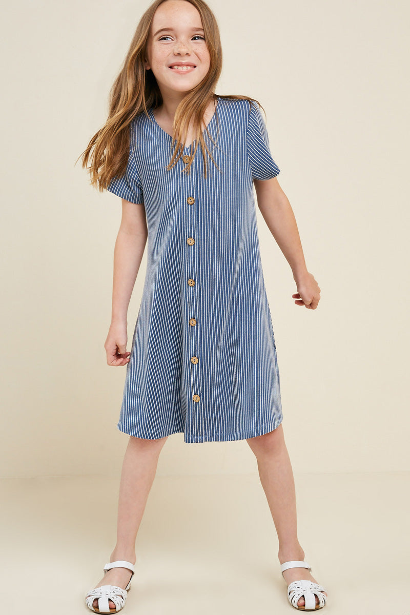 G4506-DENIM BLUE Pinstripe Button-Down Mini Dress Alternate Angle