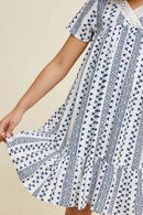 G4511-NAVY Tribal Empire Waist Mini Dress Front Detail