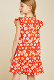G4515-TOMATO Daisy Ruffle Sleeve Mini Dress Back